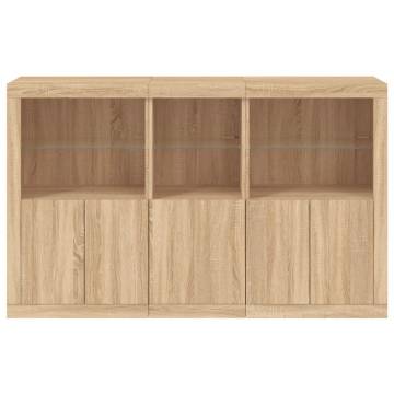 Modern Sideboard with LED Lights – Sonoma Oak - 162x37x100 cm