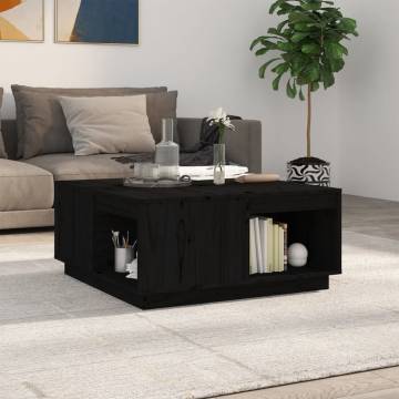 Stylish Black Coffee Table - 80x81x36.5 cm Solid Pine Wood