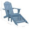 Blue Garden Adirondack Chair with Ottoman - Solid Fir Wood