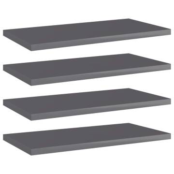 High Gloss Grey Bookshelf Boards - 4 pcs | Hipomarket