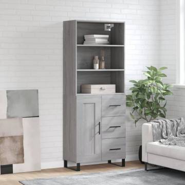 Stylish Highboard Grey Sonoma - Engineered Wood 69.5x34x180 cm