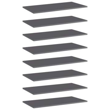 High Gloss Grey Bookshelf Boards - 8 pcs | Hipomarket