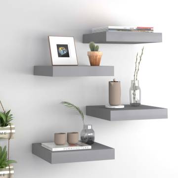 Stylish Floating Wall Shelves - Set of 4 Grey MDF 23x23.5 cm