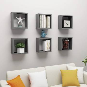 Wall Cube Shelves (6 pcs) - Stylish Grey Floating Storage