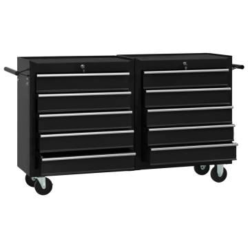 Tool Trolley with 5 Drawers - Durable Black Steel Storage