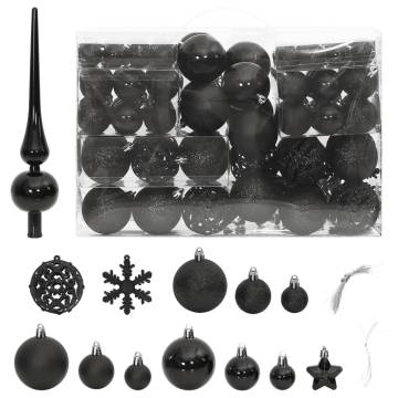 111 Piece Black Christmas Bauble Set - Shatterproof & Stylish