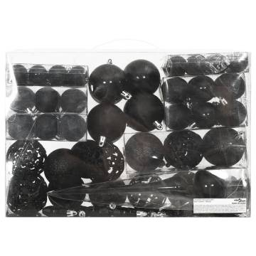 111 Piece Black Christmas Bauble Set - Shatterproof & Stylish