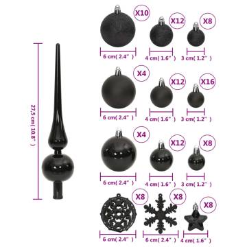 111 Piece Black Christmas Bauble Set - Shatterproof & Stylish