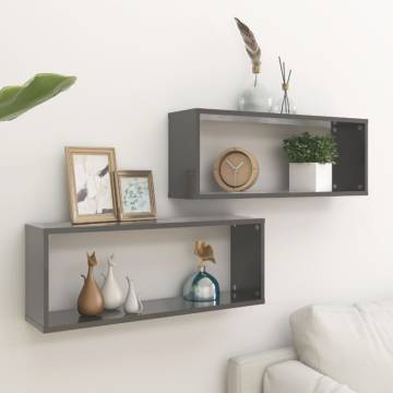 Wall Cube Shelf Set - High Gloss Grey - 60x15x23 cm