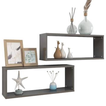 Wall Cube Shelf Set - High Gloss Grey - 60x15x23 cm