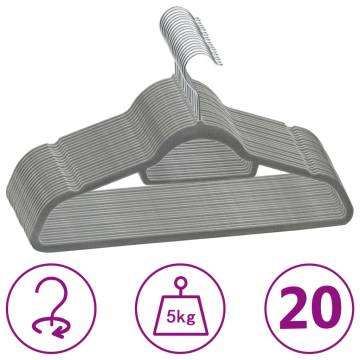 20 pcs Anti-slip Grey Velvet Clothes Hanger Set