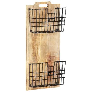 Wall-Mounted Magazine Rack - Solid Rough Mango Wood | HipoMarket