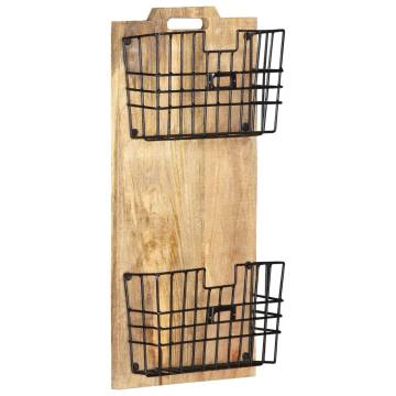 Wall-Mounted Magazine Rack - Solid Rough Mango Wood | HipoMarket