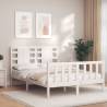 White Double Bed Frame with Headboard - Solid Pine Wood