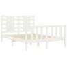 White Double Bed Frame with Headboard - Solid Pine Wood