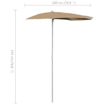 Garden Half Parasol with Pole - 180x90 cm Taupe | HipoMarket