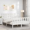 White Bed Frame with Headboard 140x190 cm - Solid Wood