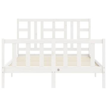 White Bed Frame with Headboard 140x190 cm - Solid Wood