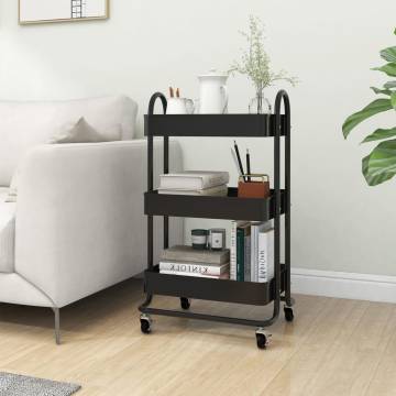 3-Tier Black Trolley - Durable Steel Storage Solution