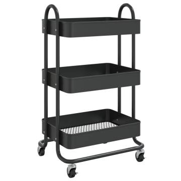 3-Tier Black Trolley - Durable Steel Storage Solution