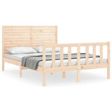 Small Double Bed Frame with Headboard - Solid Wood Design