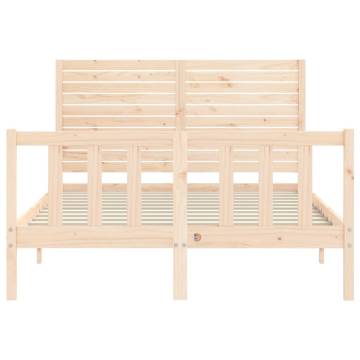 Small Double Bed Frame with Headboard - Solid Wood Design