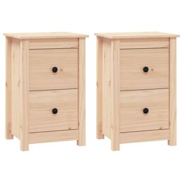 Set of 2 Solid Wood Pine Bedside Cabinets - Classic Elegance