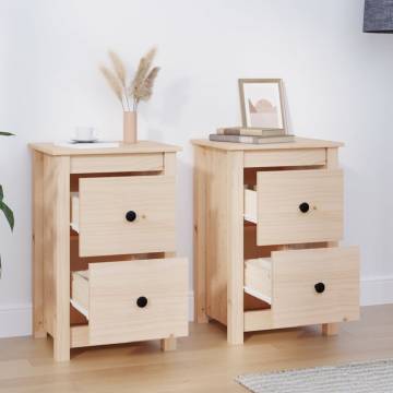 Set of 2 Solid Wood Pine Bedside Cabinets - Classic Elegance