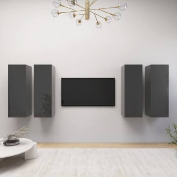 High Gloss Grey TV Cabinets Set - 4 pcs | HipoMarket UK