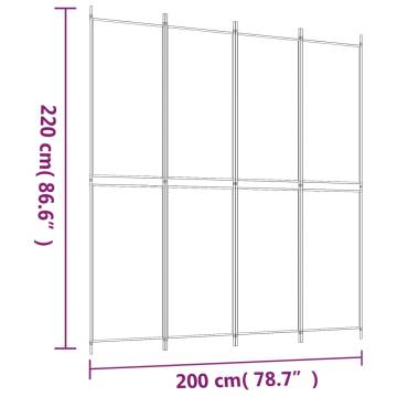 4-Panel Room Divider White 200x220 cm - Privacy Screen