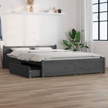 Stylish Grey Bed Frame with Drawers - 150x200 cm King Size