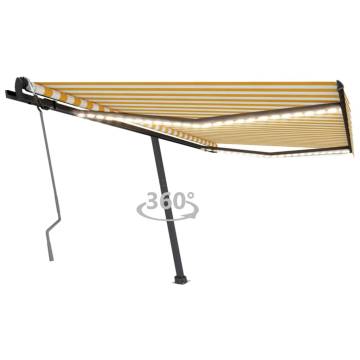 Manual Retractable Awning with LED - Yellow & White 450x300 cm