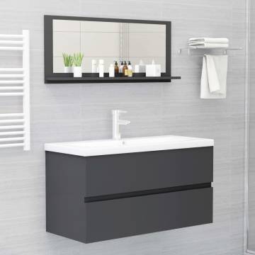 Stylish Grey Bathroom Mirror - Engineered Wood 90x10.5x37 cm