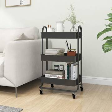 3-Tier Anthracite Steel Trolley - Versatile Storage Solution