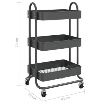 3-Tier Anthracite Steel Trolley - Versatile Storage Solution