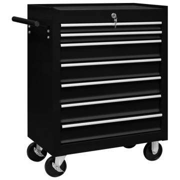 Workshop Tool Trolley with 7 Drawers - Black Storage Solution