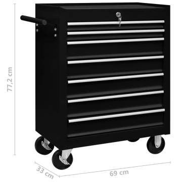 Workshop Tool Trolley with 7 Drawers - Black Storage Solution