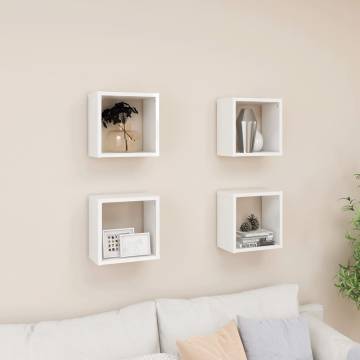 Wall Cube Shelves Set - High Gloss White, 4 pcs | Hipomarket UK