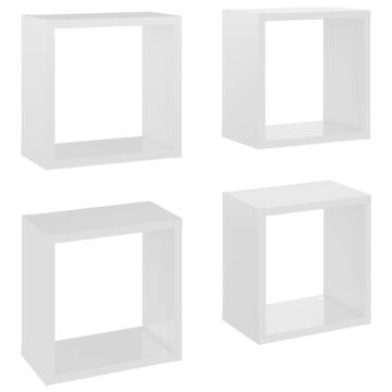 Wall Cube Shelves Set - High Gloss White, 4 pcs | Hipomarket UK