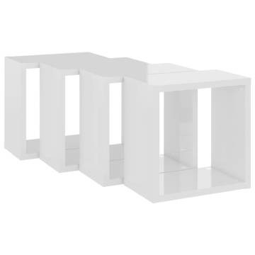 Wall Cube Shelves Set - High Gloss White, 4 pcs | Hipomarket UK