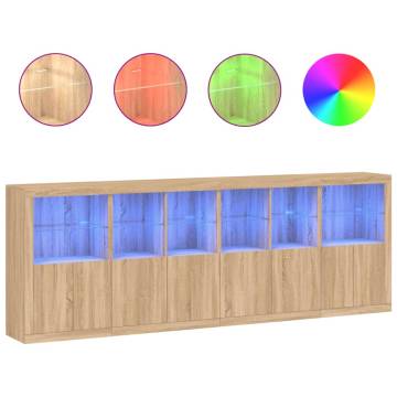 Modern Sideboard with LED Lights - Sonoma Oak 283x37x100 cm