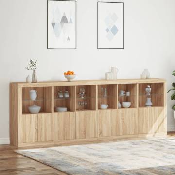 Modern Sideboard with LED Lights - Sonoma Oak 283x37x100 cm