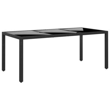 Garden Table 190x90 cm - Tempered Glass & Poly Rattan Black