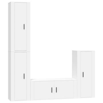 4 Piece White TV Cabinet Set - Stylish and Practical Design