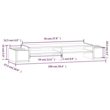 Monitor Stand Grey 100x27.5cm - Solid Wood Pine | HipoMarket