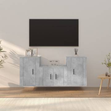 3 Piece Concrete Grey TV Cabinet Set - Stylish & Practical