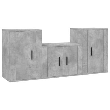 3 Piece Concrete Grey TV Cabinet Set - Stylish & Practical