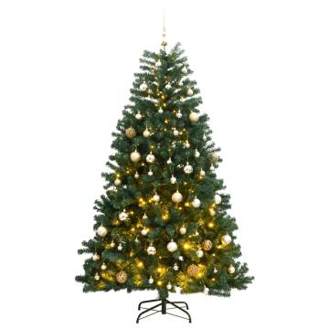 210 cm Artificial Hinged Christmas Tree with 300 LEDs & Balls