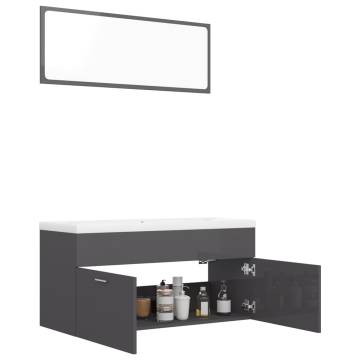 Stylish High Gloss Grey Bathroom Furniture Set | Hipomarket