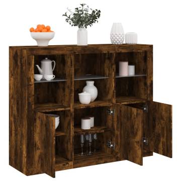 Modern Smoked Oak Sideboards with LED Lights - 3 Pcs Set